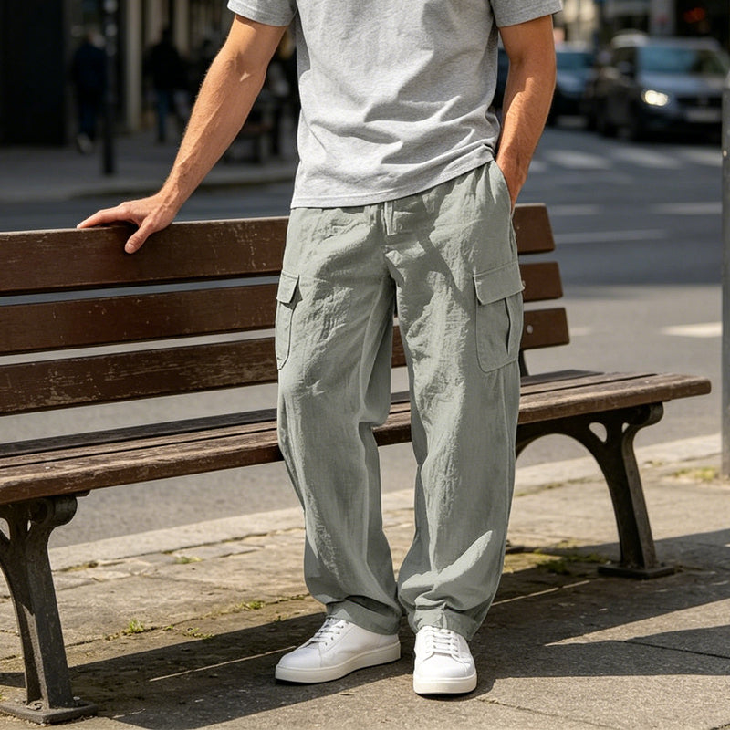 👖50% OFF! ✨ Men's Cotton Linen Cargo Pants with Drawstring Waist – Breathable, Relaxed Fit, Multi-Pocket 🏔️