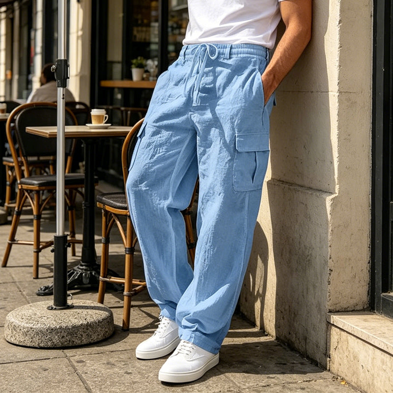👖50% OFF! ✨ Men's Cotton Linen Cargo Pants with Drawstring Waist – Breathable, Relaxed Fit, Multi-Pocket 🏔️