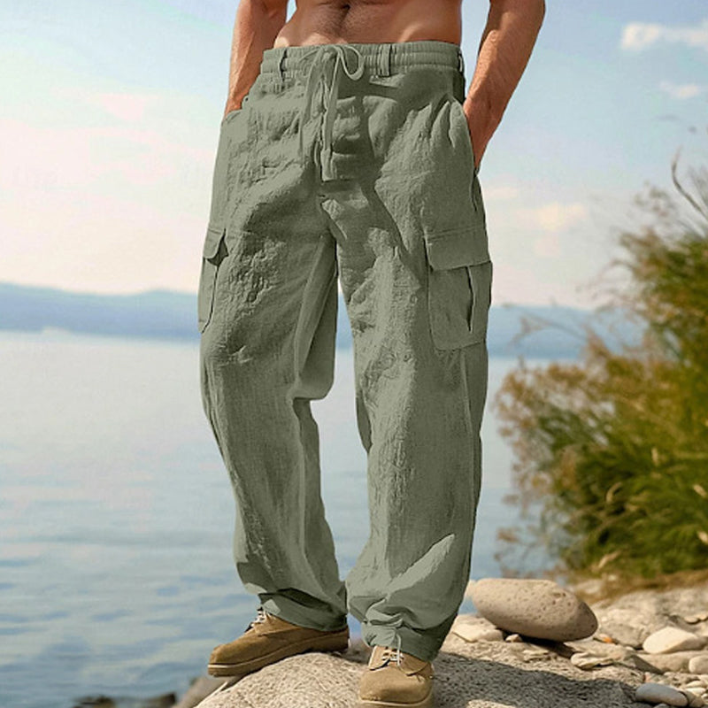 👖50% OFF! ✨ Men's Cotton Linen Cargo Pants with Drawstring Waist – Breathable, Relaxed Fit, Multi-Pocket 🏔️