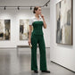 Elegant Striped Lapel Tee & Palazzo Pants 2-Piece Set