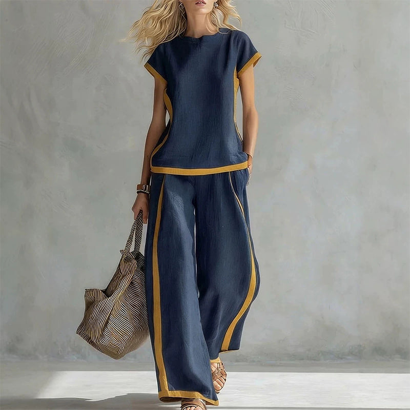 🥳SUMMER HOT SALE🥳💞50K+ SOLD!💥50% OFF! 🔥Women's Casual 2-Piece Set with Contrast Trim
