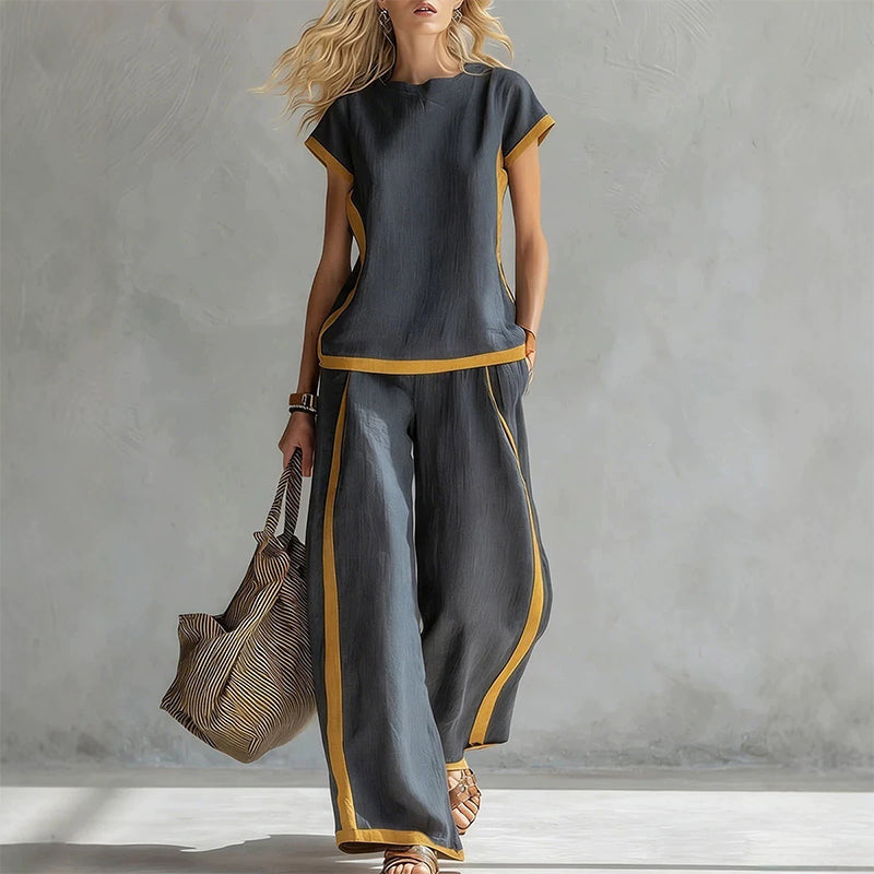 🥳SUMMER HOT SALE🥳💞50K+ SOLD!💥50% OFF! 🔥Women's Casual 2-Piece Set with Contrast Trim