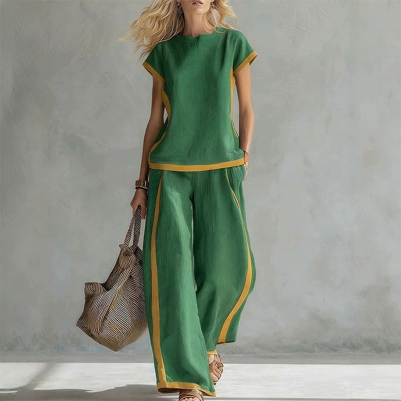 🥳SUMMER HOT SALE🥳💞50K+ SOLD!💥50% OFF! 🔥Women's Casual 2-Piece Set with Contrast Trim