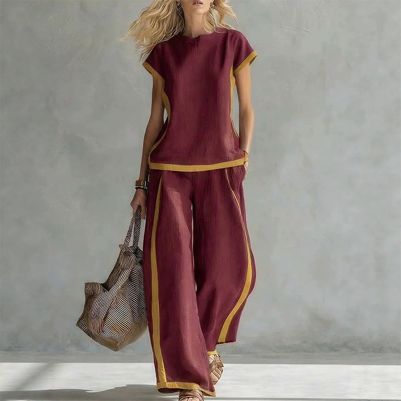 🥳SUMMER HOT SALE🥳💞50K+ SOLD!💥50% OFF! 🔥Women's Casual 2-Piece Set with Contrast Trim