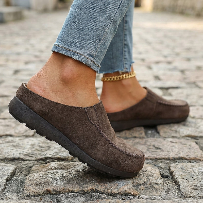 Women's Wide Fit Closed-Toe Mule Slippers - Cushioned Arch Support ✨