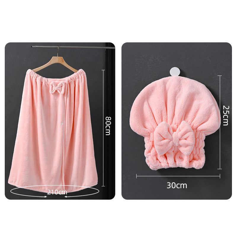 Extra-Large Soft Absorbent Elastic Bathrobe & Hair Drying Cap 2-Piece Set