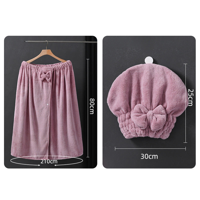 Extra-Large Soft Absorbent Elastic Bathrobe & Hair Drying Cap 2-Piece Set
