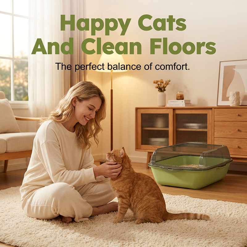 🐱 50% OFF NOW!🌸 Semi-Enclosed Litter Box – Splash Guard & Odorless – Easy Clean Cat Toilet – Safe PP Material 🚽