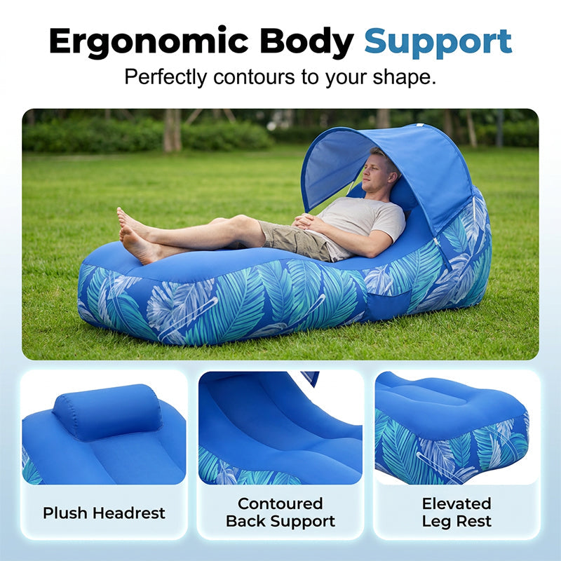 Effortless Inflation Air Lounger with Sunshade