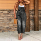 Women's Button-Front Tapered Denim Overalls