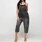 Women's Button-Front Tapered Denim Overalls