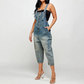 Women's Button-Front Tapered Denim Overalls