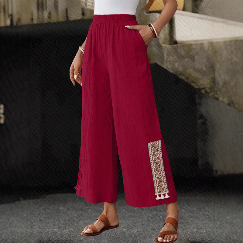 🥳SUMMER HOT SALE🥳💞50K+ SOLD!💥50% OFF! 🔥 Women's Wide-Leg Pants – Elastic Waist, Tassel Cuffs, Draping, Bohemian ✨