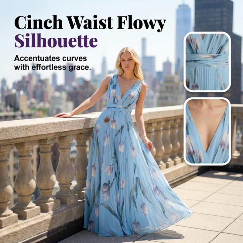 🔥2026 New Arrival ＆ Hot Sale ＆ 50％ Off🔥 Tulip Print Maxi Dress – Elegant V-Neck, Flowy, Floral 🌷