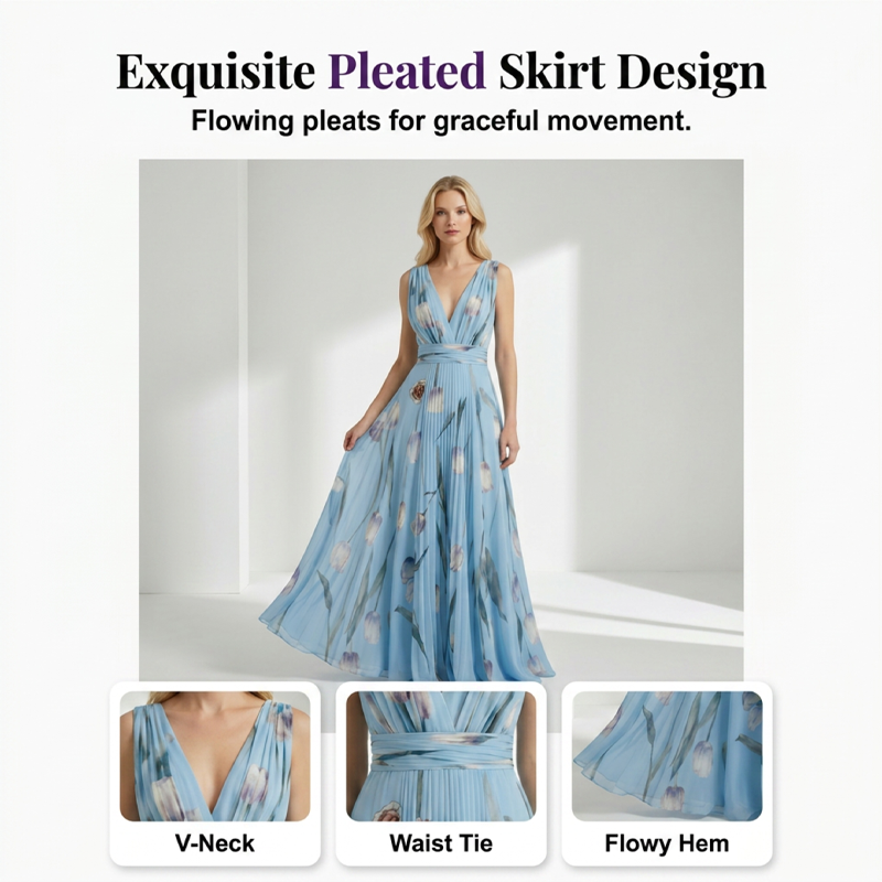 🔥2026 New Arrival ＆ Hot Sale ＆ 50％ Off🔥 Tulip Print Maxi Dress – Elegant V-Neck, Flowy, Floral 🌷