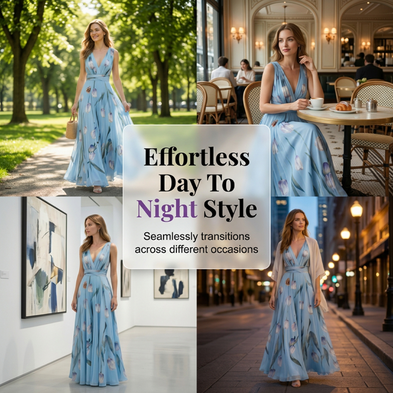 🔥2026 New Arrival ＆ Hot Sale ＆ 50％ Off🔥 Tulip Print Maxi Dress – Elegant V-Neck, Flowy, Floral 🌷
