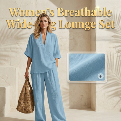🎁New Arrival 50% OFF💥Women's Casual V-Neck Top and Wide-Leg Pants Set