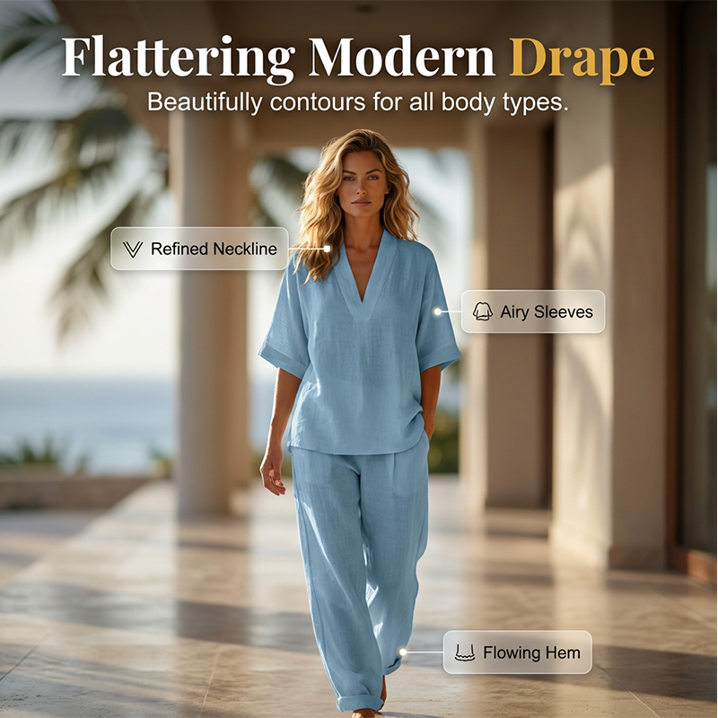 🎁New Arrival 50% OFF💥Women's Casual V-Neck Top and Wide-Leg Pants Set