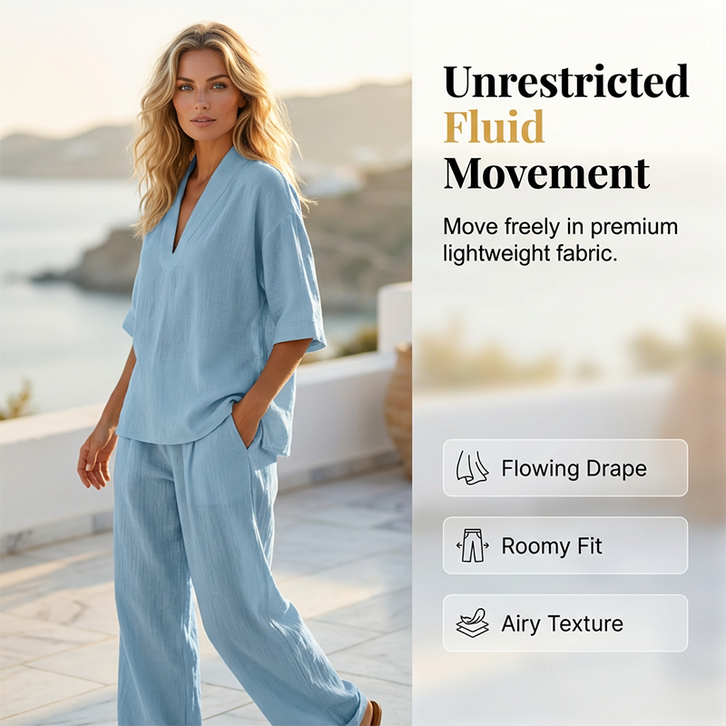 🎁New Arrival 50% OFF💥Women's Casual V-Neck Top and Wide-Leg Pants Set