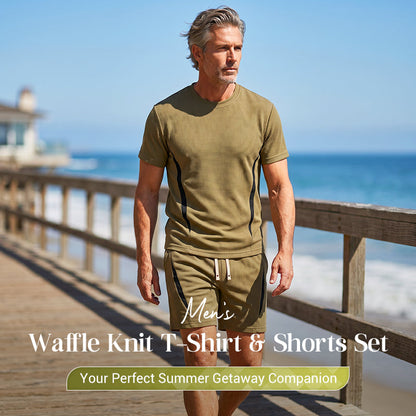 📢📢50% OFF !! ⏰Men's Waffle Knit T-Shirt & Shorts Set
