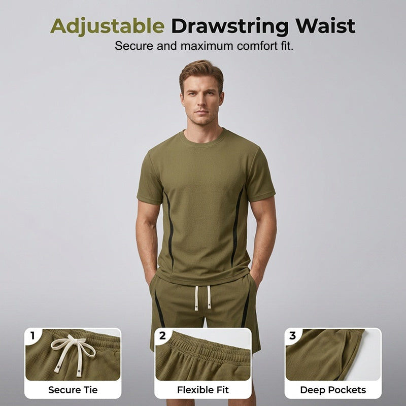 📢📢50% OFF !! ⏰Men's Waffle Knit T-Shirt & Shorts Set