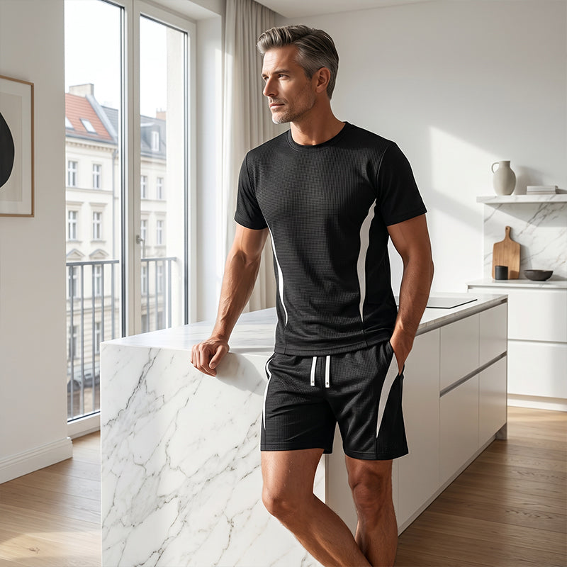 📢📢50% OFF !! ⏰Men's Waffle Knit T-Shirt & Shorts Set
