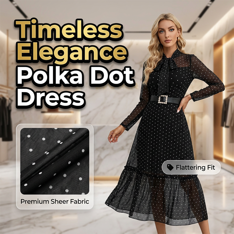 👗 50% OFF NOW! 💕 Elegant Polka Dot Tie-Neck Midi Dress 
