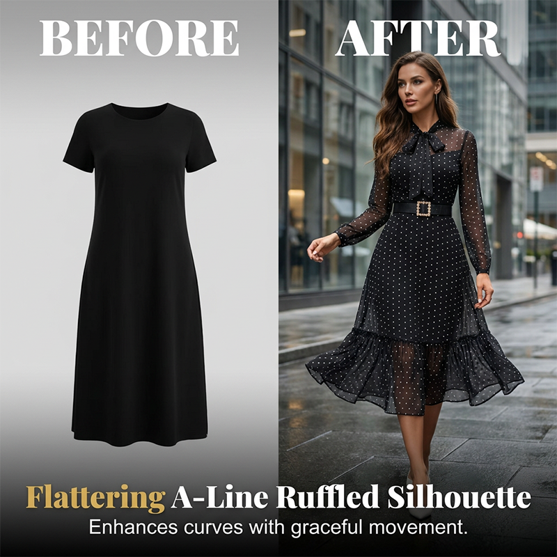 👗 50% OFF NOW! 💕 Elegant Polka Dot Tie-Neck Midi Dress 