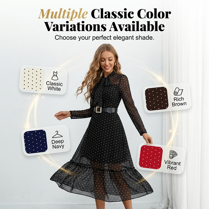 👗 50% OFF NOW! 💕 Elegant Polka Dot Tie-Neck Midi Dress 