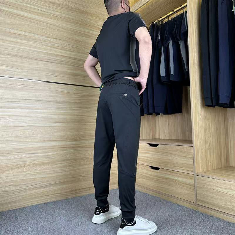 Men's Casual Sports Short Sleeve Long Pants Two-Piece Set