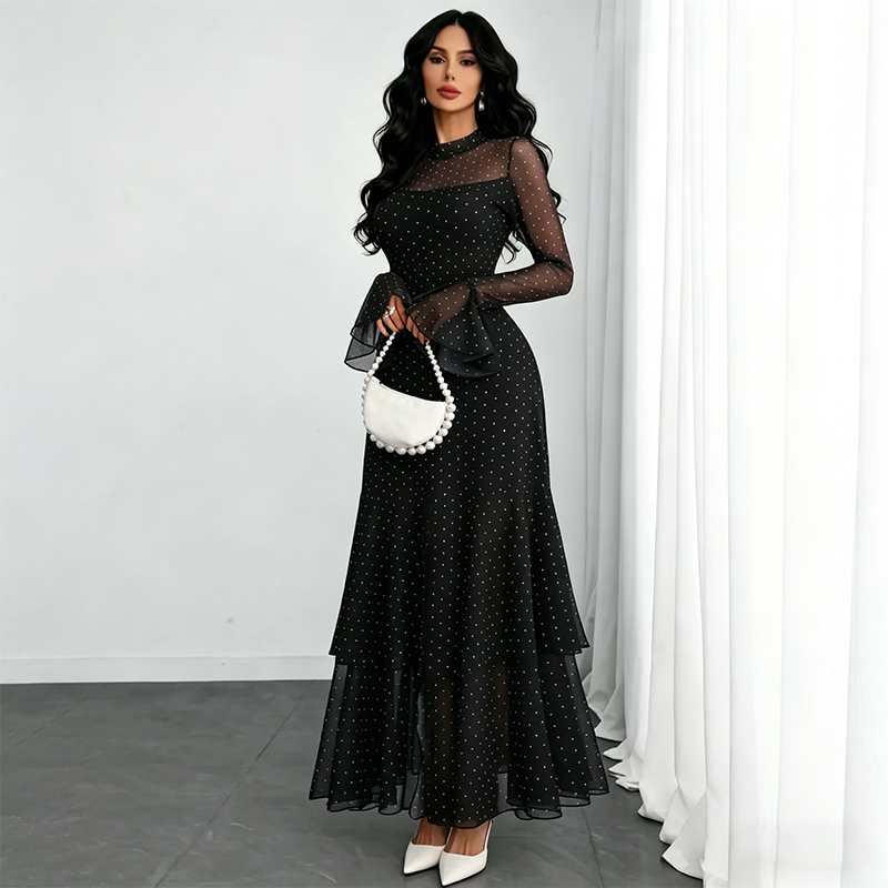 👗 50% OFF NOW!✨ Women's Sheer Bell Sleeve Maxi Dress – High-Waist & Dramatic Slit – Elegant Party & Wedding Guest Gown 🌹