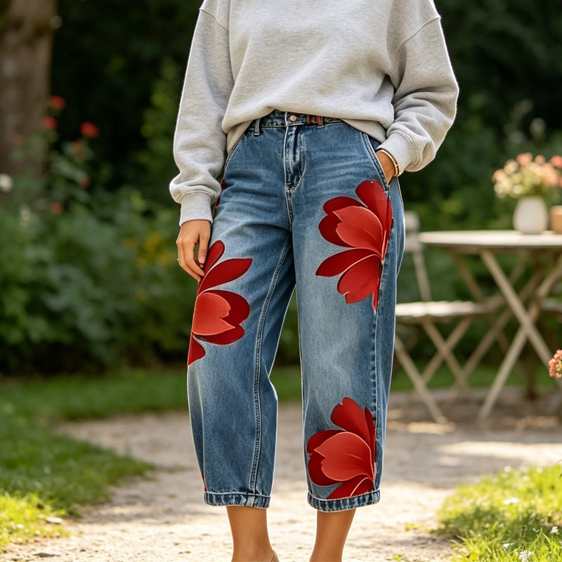🔥2026 New Arrival ＆ Hot Sale ＆ 50％ Off🔥Artistic Flower Wide-Leg Jeans for Women💙