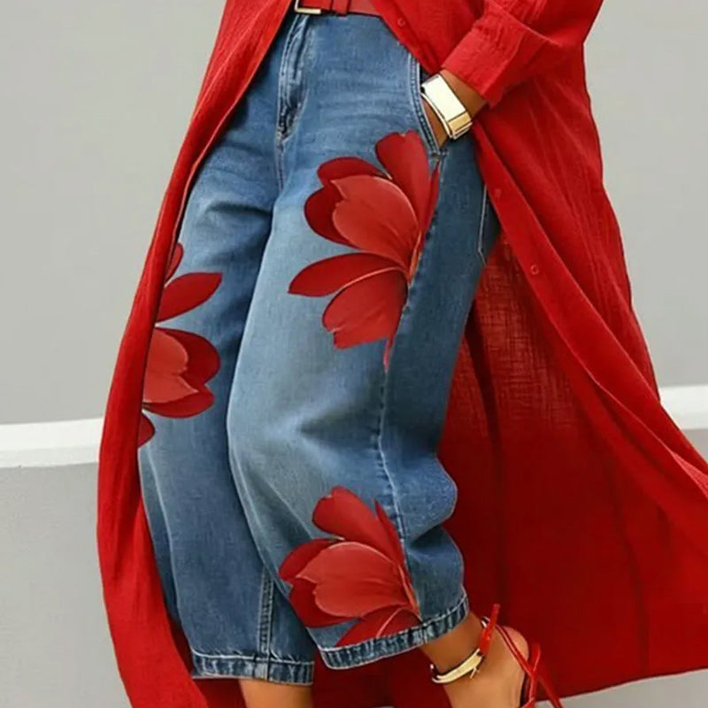 🔥2026 New Arrival ＆ Hot Sale ＆ 50％ Off🔥Artistic Flower Wide-Leg Jeans for Women💙