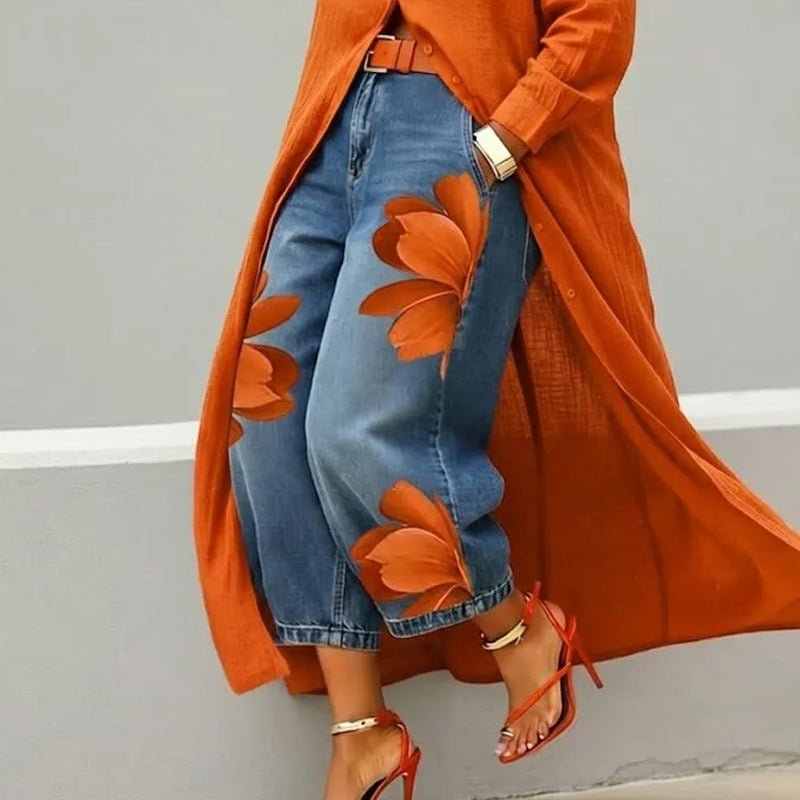 🔥2026 New Arrival ＆ Hot Sale ＆ 50％ Off🔥Artistic Flower Wide-Leg Jeans for Women💙