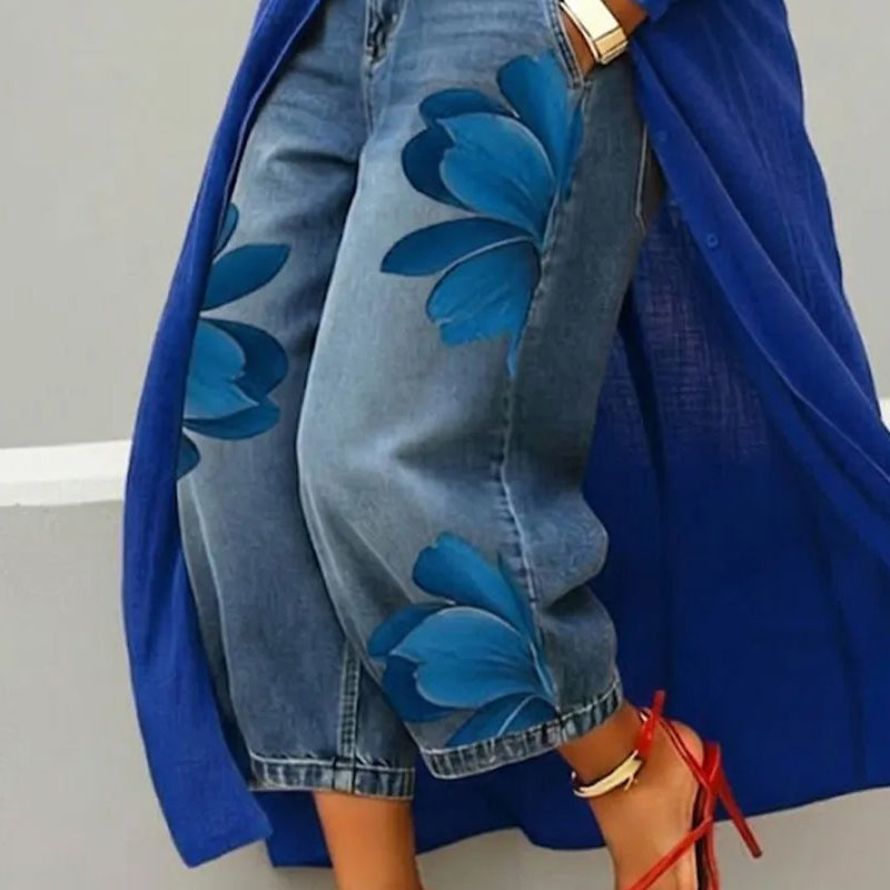 🔥2026 New Arrival ＆ Hot Sale ＆ 50％ Off🔥Artistic Flower Wide-Leg Jeans for Women💙