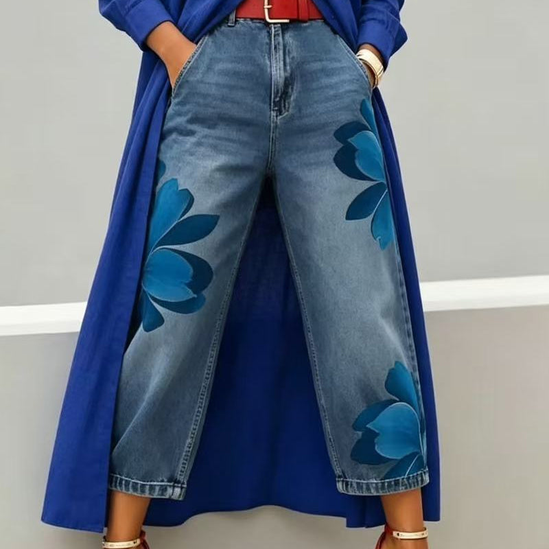 🔥2026 New Arrival ＆ Hot Sale ＆ 50％ Off🔥Artistic Flower Wide-Leg Jeans for Women💙