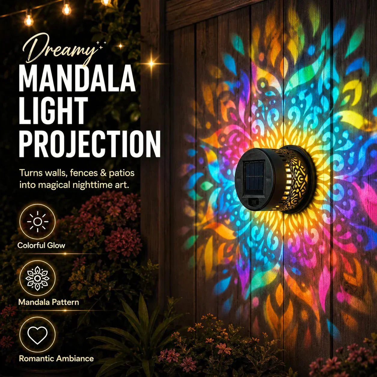 📢📢50% OFF !! ⏰🌿Solar Mandala Projection Lamp Waterproof Auto Light
