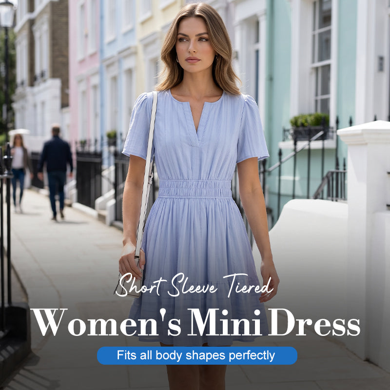🥳2026 HOT SALE🥳Women's Short Sleeve Tiered Mini Dress