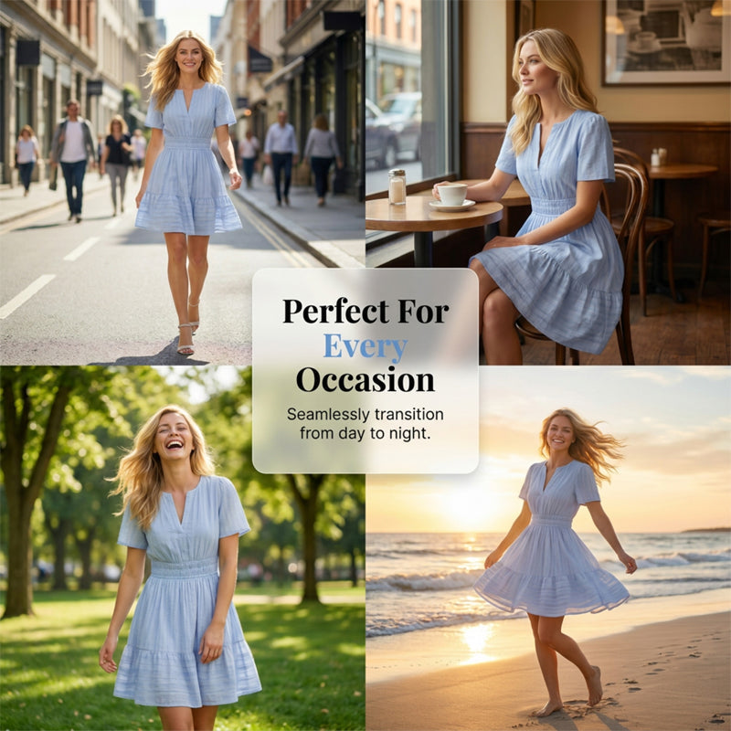 🥳2026 HOT SALE🥳Women's Short Sleeve Tiered Mini Dress