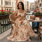 🌸2026 New Arrival🌸 👗 Elegant Floral Print Pleated Maxi Dress ✨– Romantic Square Neck, Ruffle Sleeves & Flowing Floral Skirt🌷