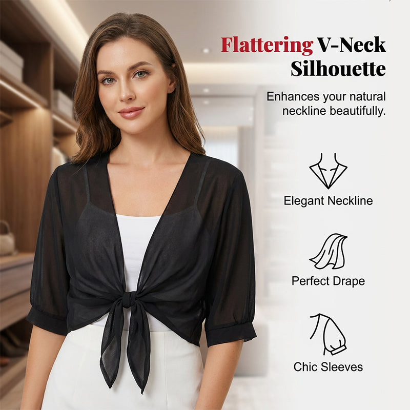 🦋 50% OFF NOW!🌿 Women's Chiffon Tie-Front Top – Sheer, Cropped & Elegant – Summer Layering Essential 🍃