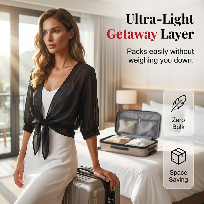 🦋 50% OFF NOW!🌿 Women's Chiffon Tie-Front Top – Sheer, Cropped & Elegant – Summer Layering Essential 🍃