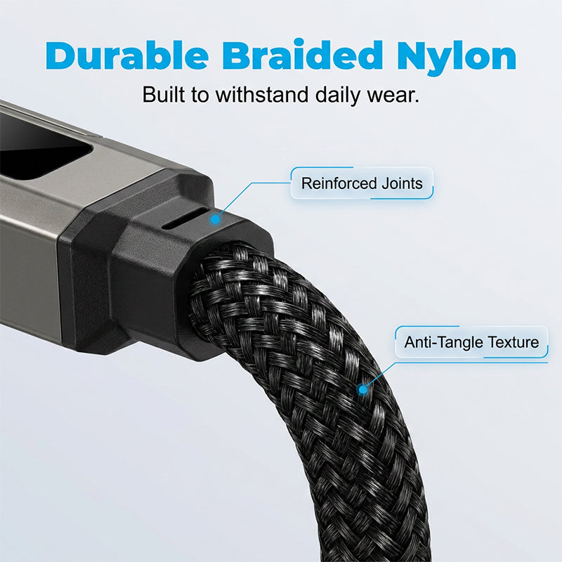 🔥🔌 4-in-1 Charging Cable with Digital Display & Keychain – Fast-Charging, Kink-Resistant & Compact