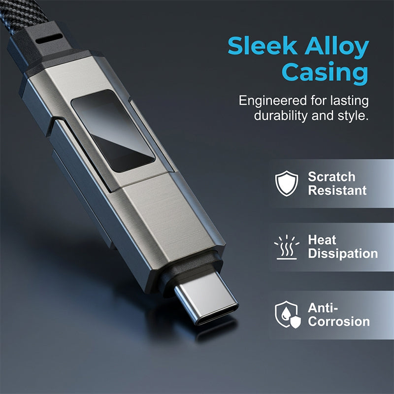 🔥🔌 4-in-1 Charging Cable with Digital Display & Keychain – Fast-Charging, Kink-Resistant & Compact