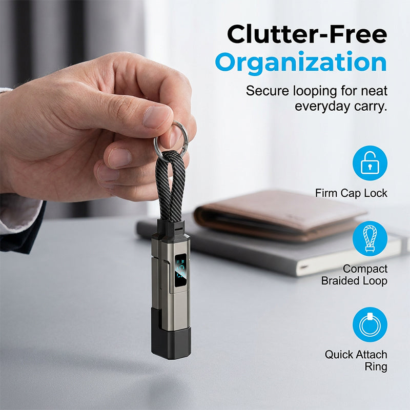 🔥🔌 4-in-1 Charging Cable with Digital Display & Keychain – Fast-Charging, Kink-Resistant & Compact
