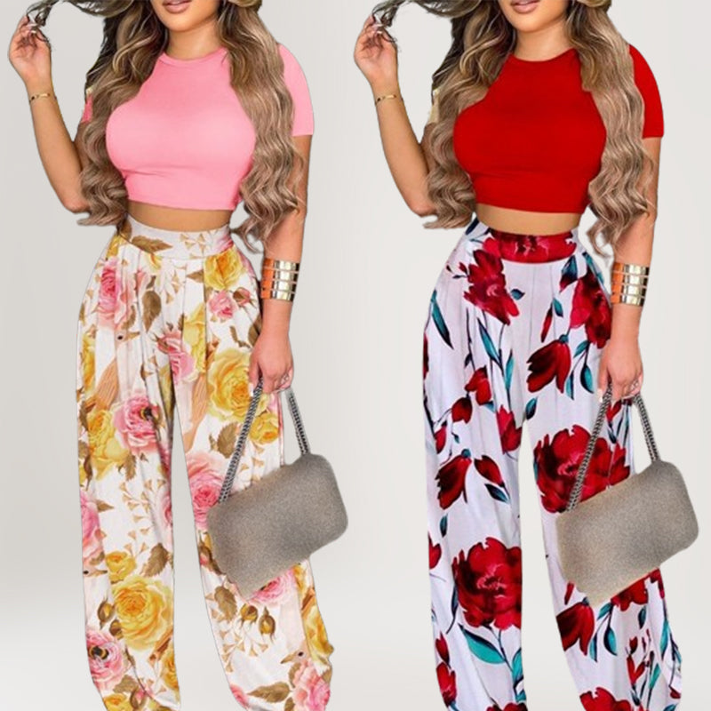 Women's Two-Piece Fitted Short Sleeve T-Shirt & Loose Pants Set 🌿 Fitted Top & Relaxed Trousers – Comfy Enough for Home, Stylish Enough for Out ✨