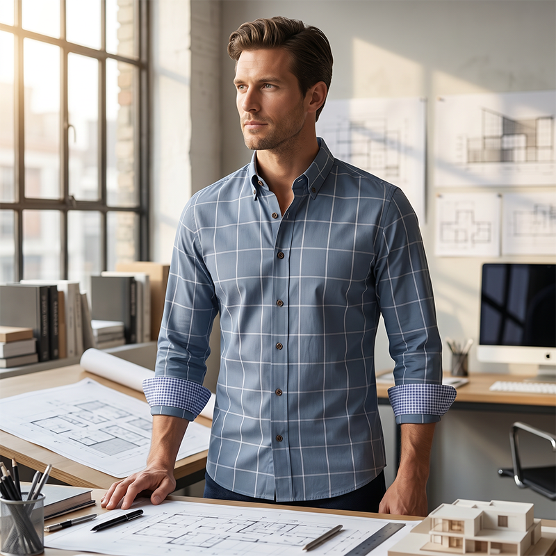 Men's Modern Fit Windowpane Shirt