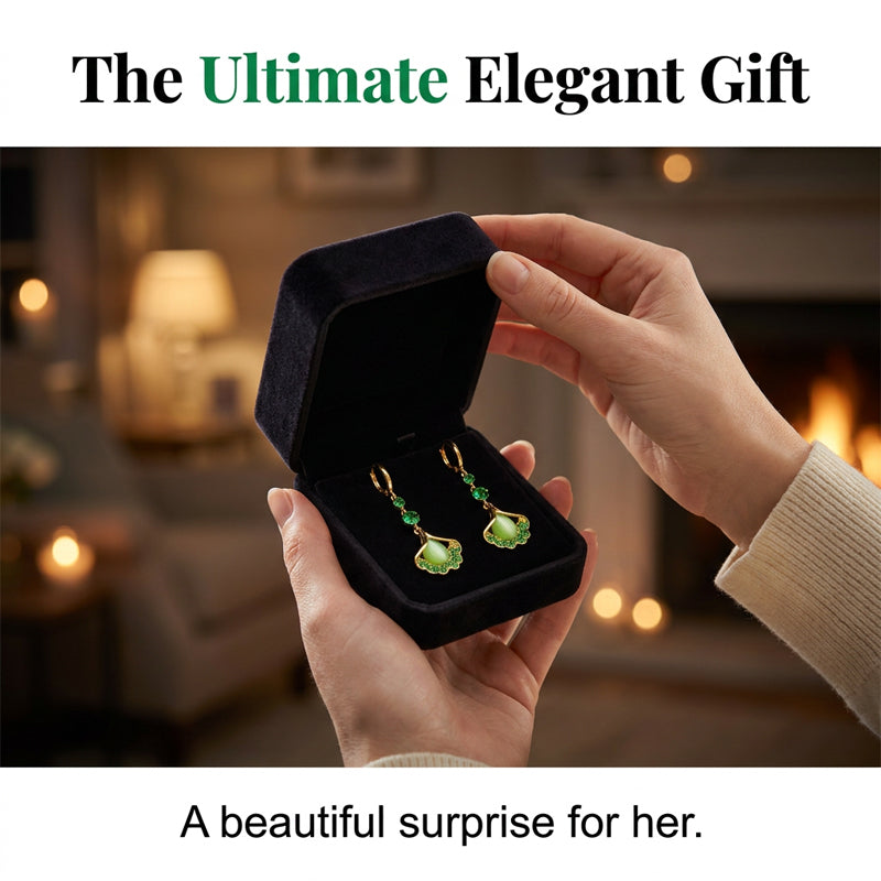 🍃 LIMITED-TIME 50% OFF! 💥 Elegant Ginkgo Leaf Tassel Earrings – Green Stone, Lightweight, Nature-Inspired ✨