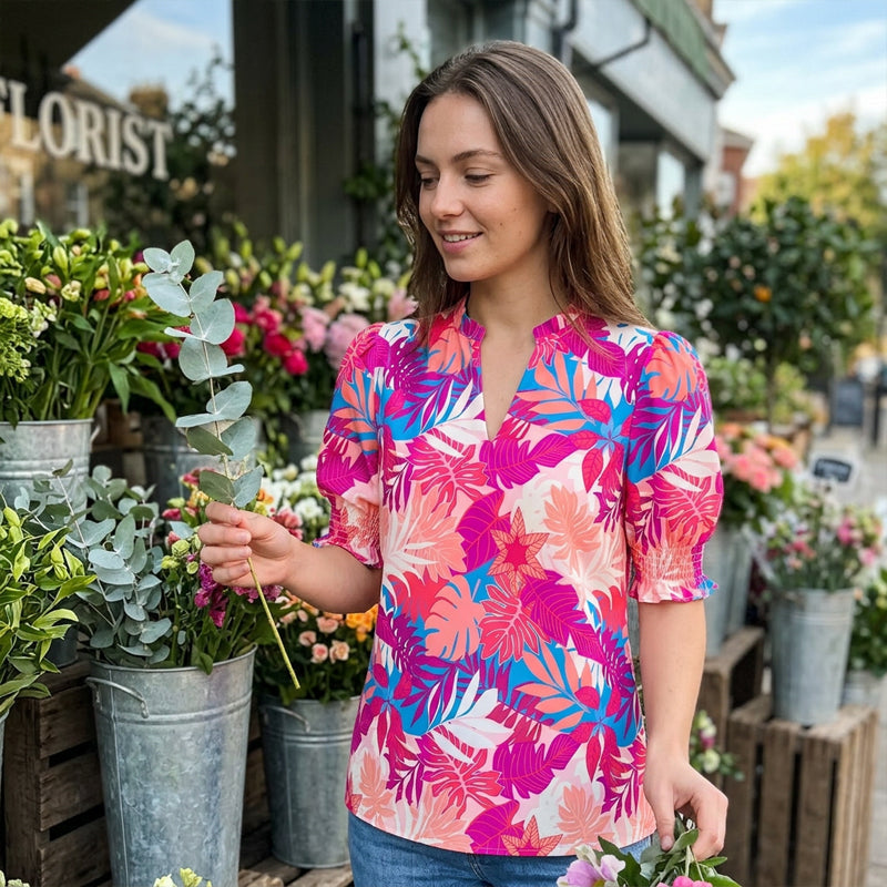 📢📢50% OFF !! ⏰Women's Summer Floral Top with Puff Sleeves
