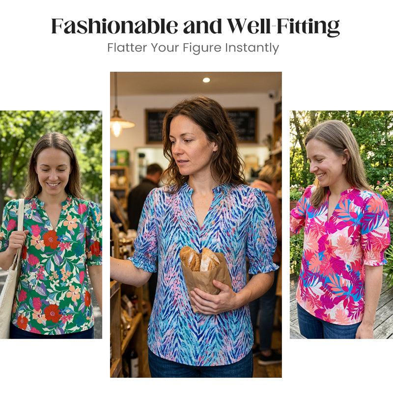 📢📢50% OFF !! ⏰Women's Summer Floral Top with Puff Sleeves